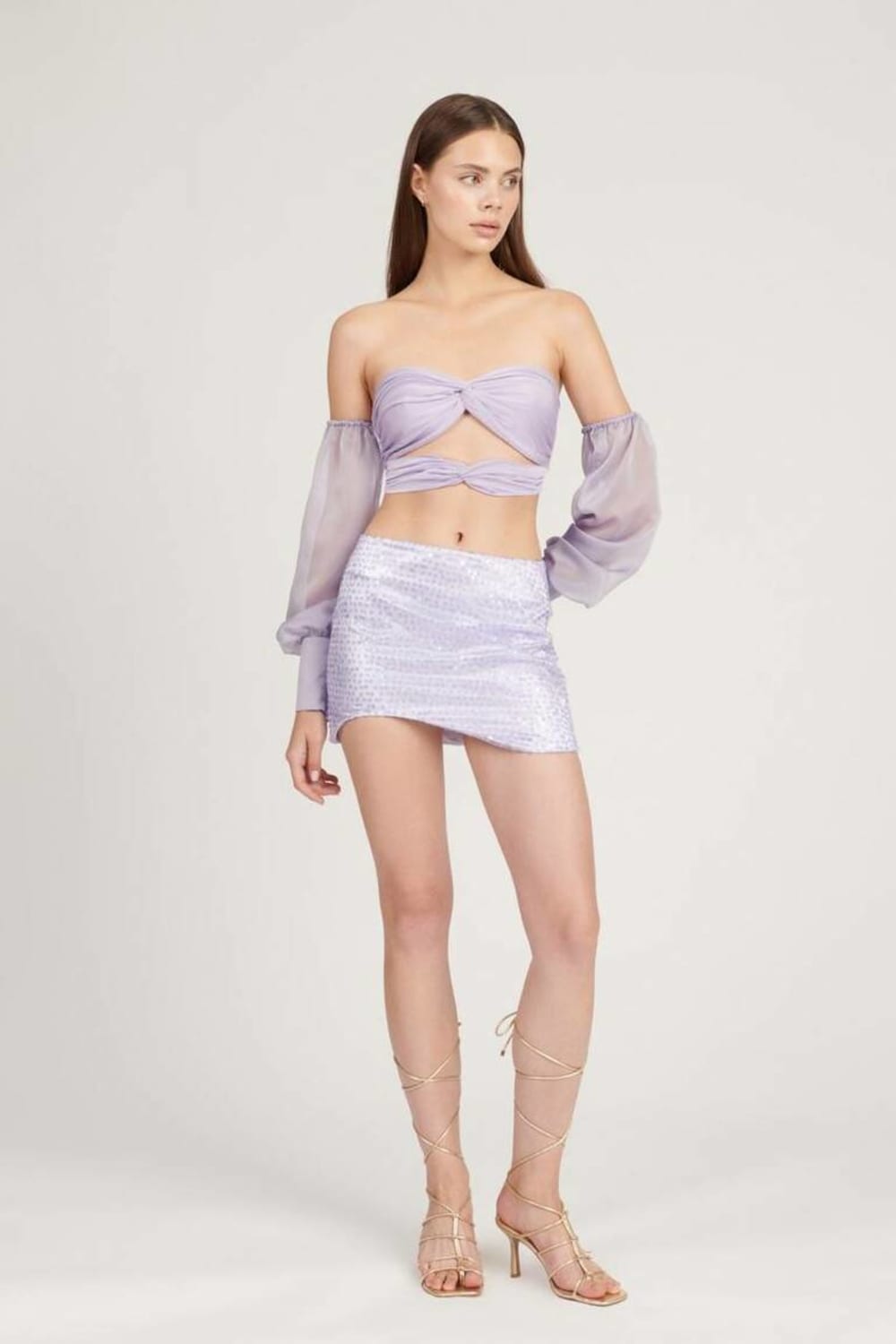 Saléa-Gilded Top With Chiffen Sleeves And Draped Details-Top-2-Milagron.com