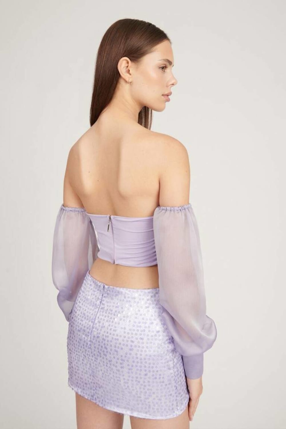 Saléa-Gilded Top With Chiffen Sleeves And Draped Details-Top-4-Milagron.com