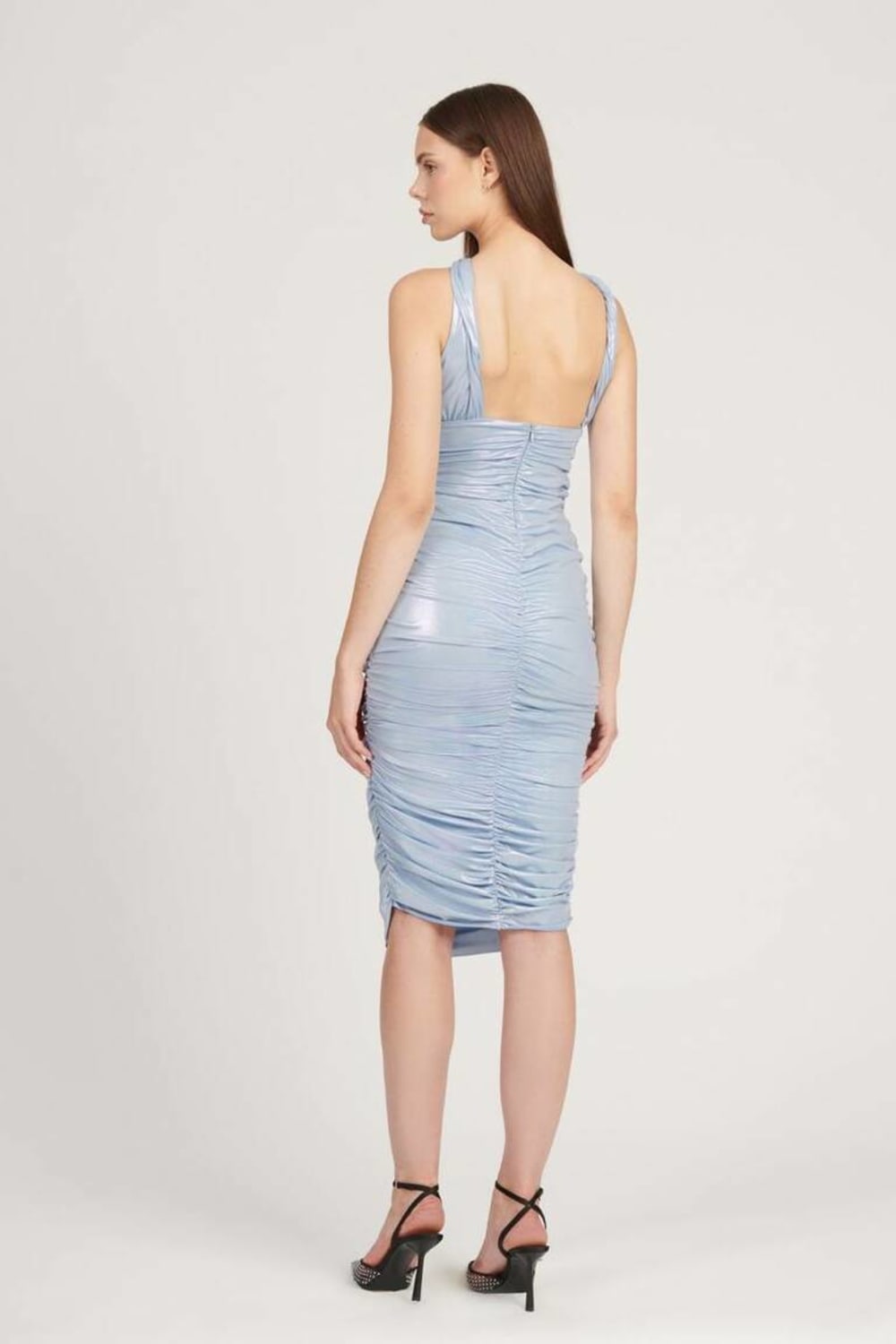 Saléa-Spring Blue Drapped Midi Dress-Elbise-3-Milagron.com