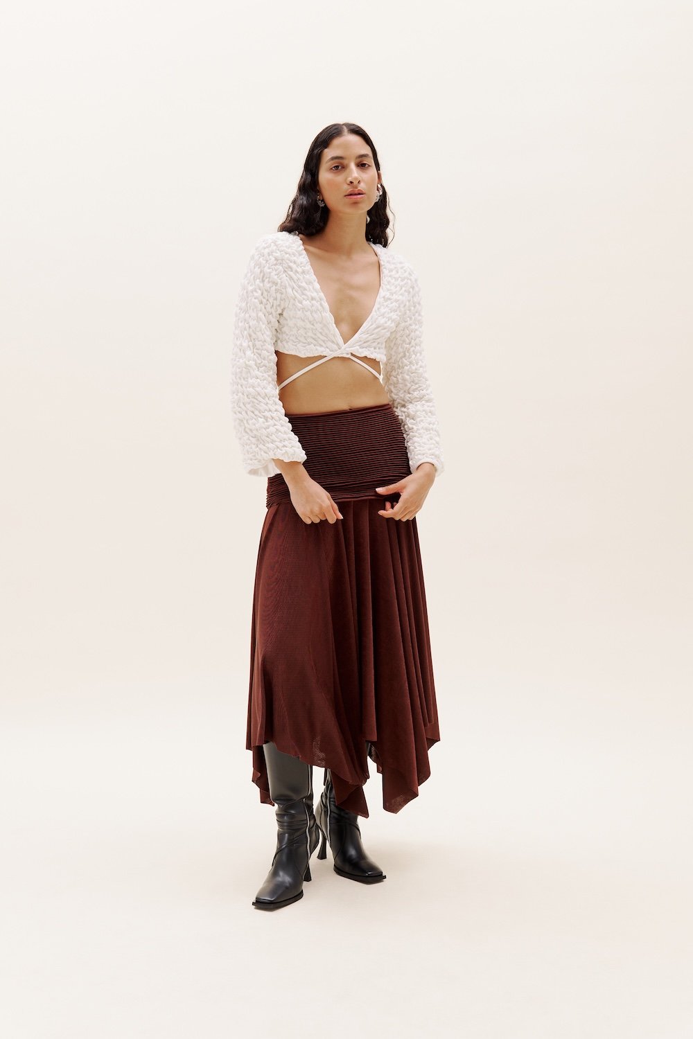 Selia Richwood-Brown Plisse Long Skirt-Etek-2-Milagron.com