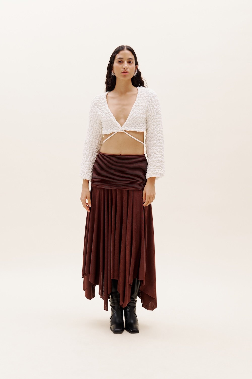 Selia Richwood-Brown Plisse Long Skirt-Etek-3-Milagron.com