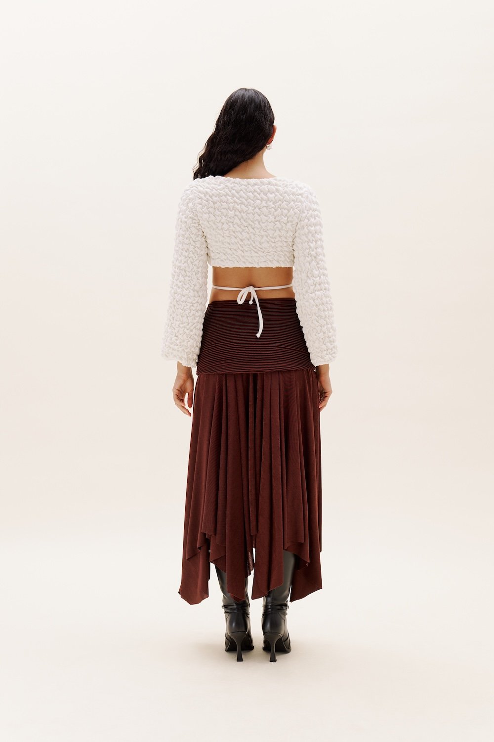 Selia Richwood-Brown Plisse Long Skirt-Etek-5-Milagron.com