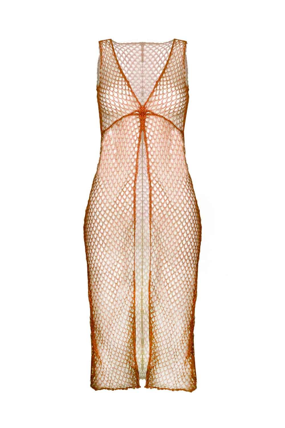Selia Richwood-Orange Mesh Beach Dress-Etek-1-Milagron.com