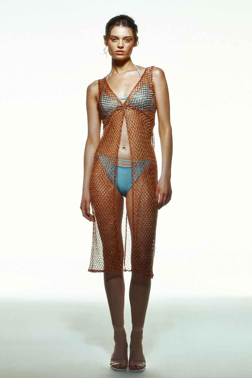 Selia Richwood-Orange Mesh Beach Dress-Etek-2-Milagron.com