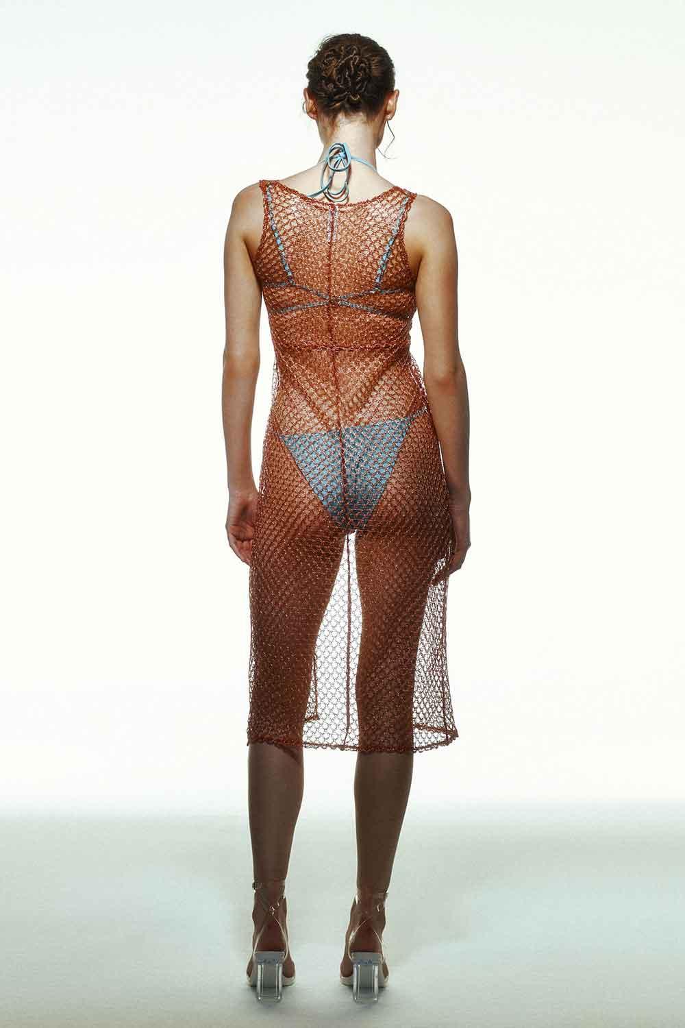 Selia Richwood-Orange Mesh Beach Dress-Etek-3-Milagron.com