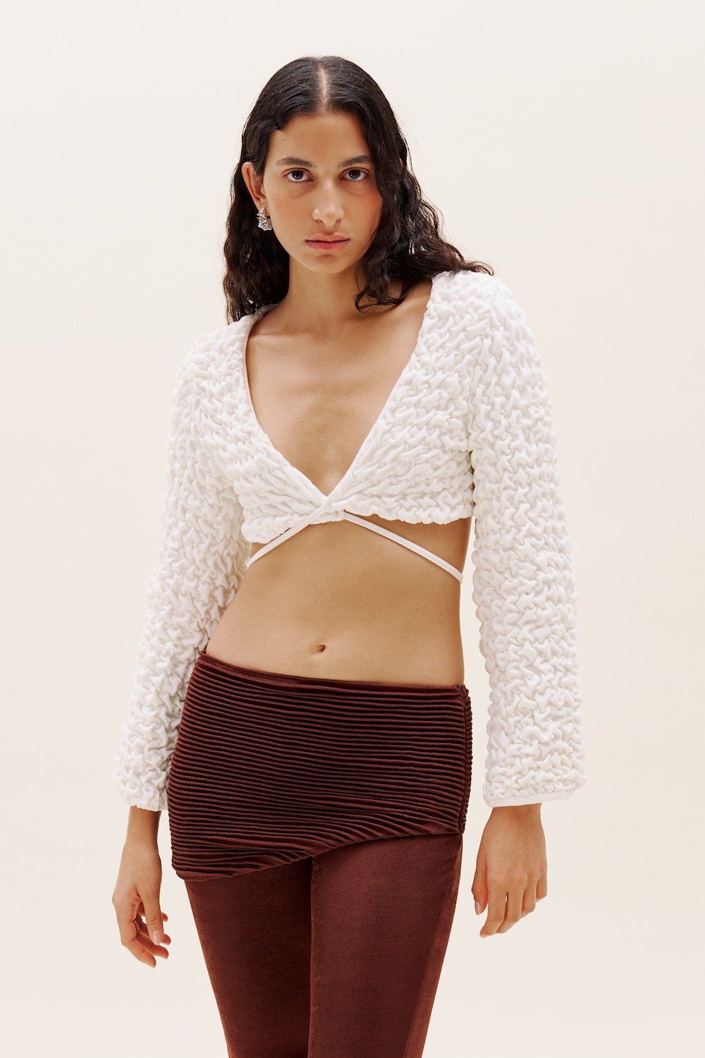 Selia Richwood-White Bolero Cardigan-Crop Top-2-Milagron.com