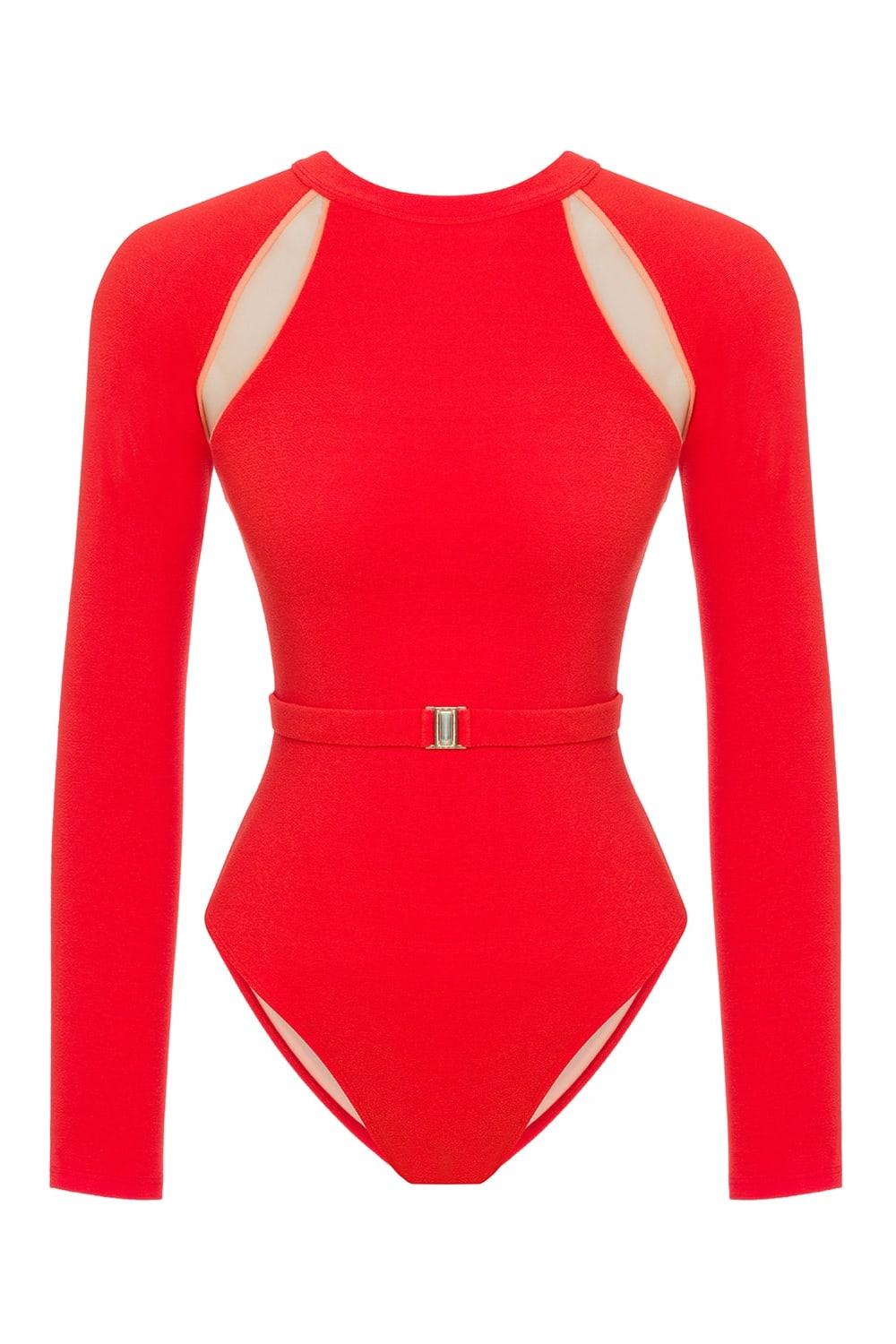Sellie-Odyssey Long Sleeve One-piece Radiant Red-Mayo-2-Milagron.com