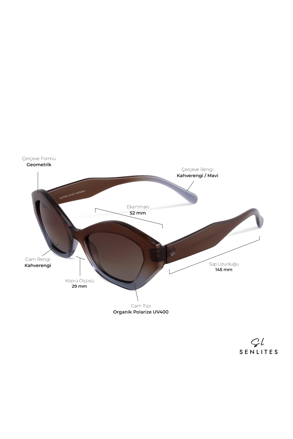 Senlites-Elettra Costagno Kadın Kahverengi Degrade Polarize Cateye Güneş Gözlüğü-Güneş Gözlüğü-4-Milagron.com