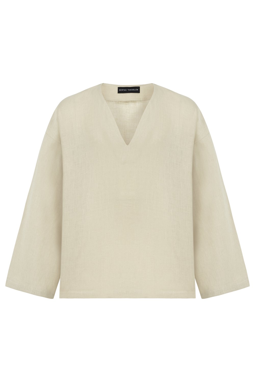 Sertaç Taşdelen-Açık Kahverengi %100 Keten V Yaka Oversized Erkek T-shirt Model T 18-T-Shirts-3-Milagron.com