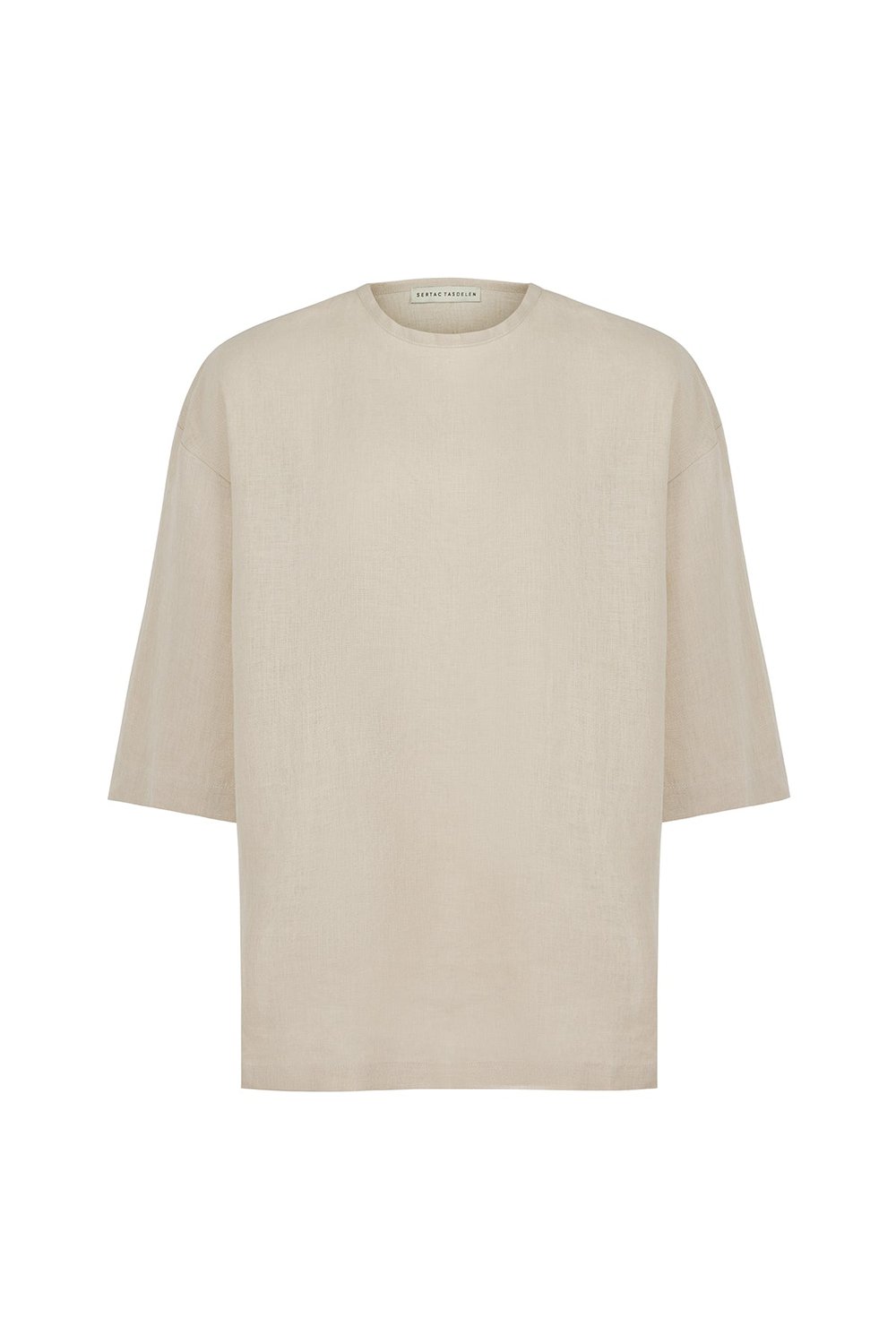 Sertaç Taşdelen-Açık Kahverengi %100 Keten Yuvarlak Yaka Oversized Erkek T-shirt Model T 08-T-Shirts-3-Milagron.com