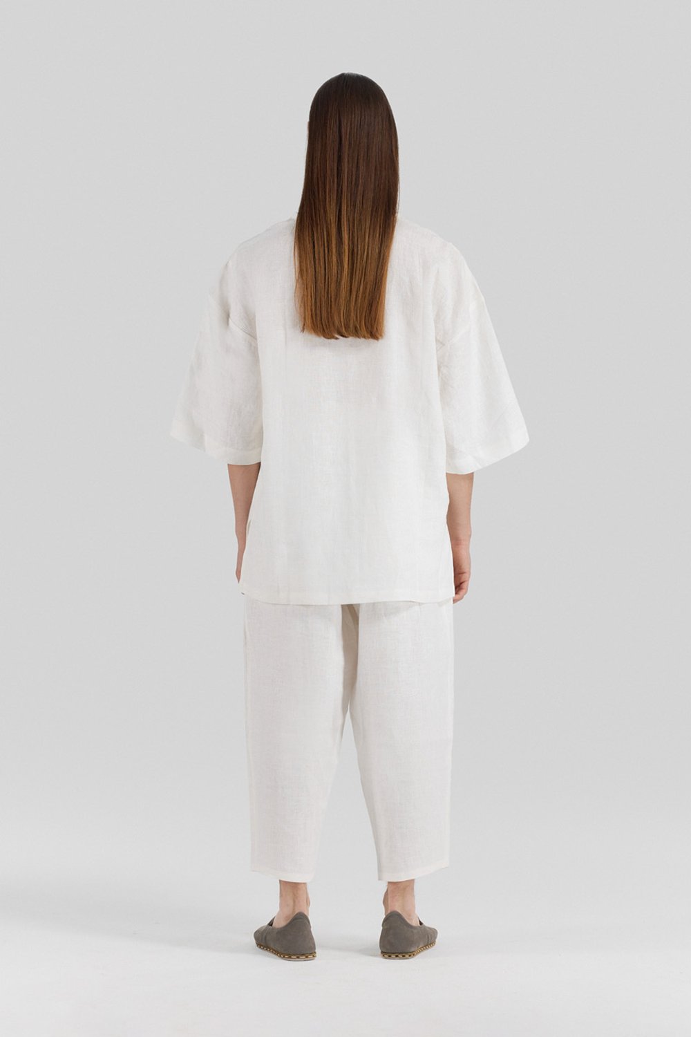 Sertaç Taşdelen-Beyaz %100 Keten Beli Lastikli Erkek Pantolon Model P 05-Pantolon-5-Milagron.com