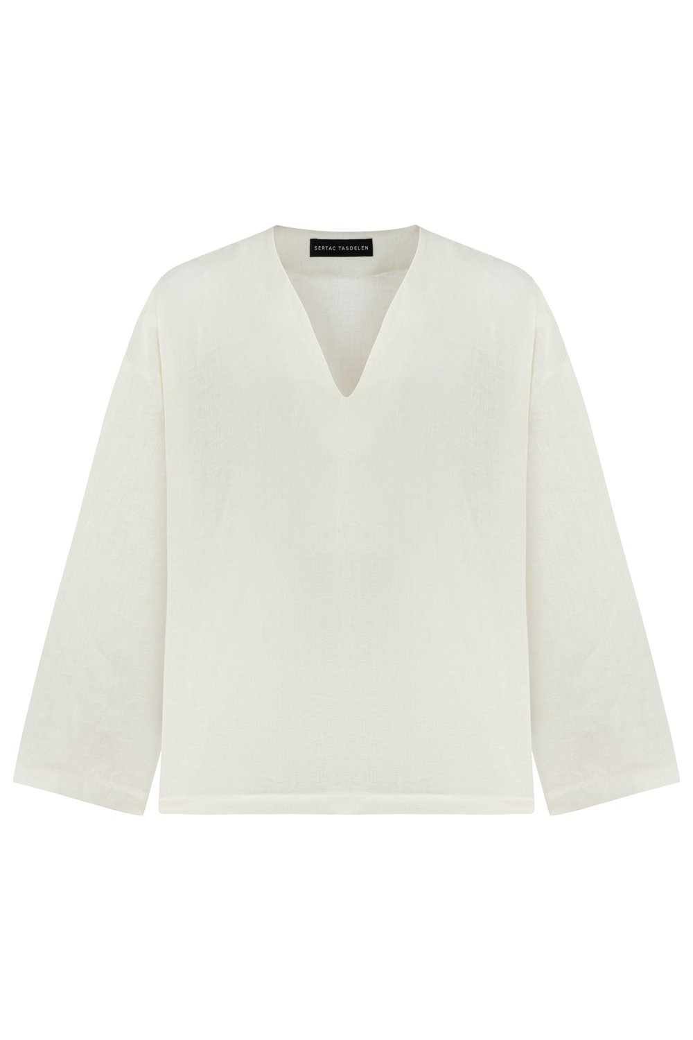 Sertaç Taşdelen-Beyaz %100 Keten V Yaka Oversized Erkek T-shirt Model T 15-T-Shirts-3-Milagron.com