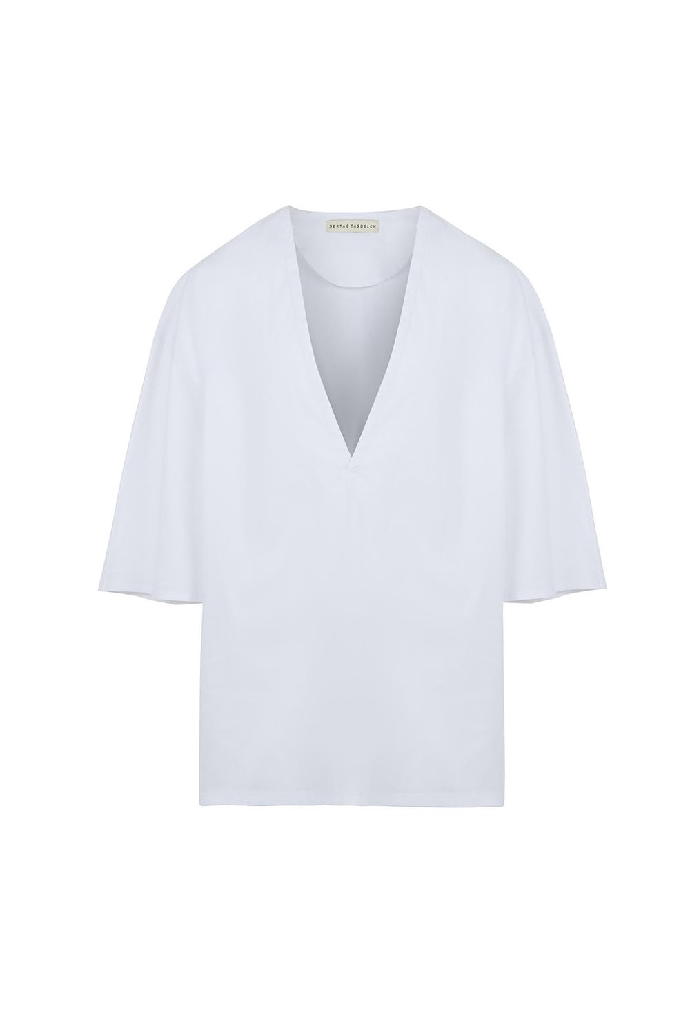 Sertaç Taşdelen-Beyaz %100 Pamuk Derin V Yaka Oversized Erkek T-shirt Model T 02-T-Shirts-3-Milagron.com