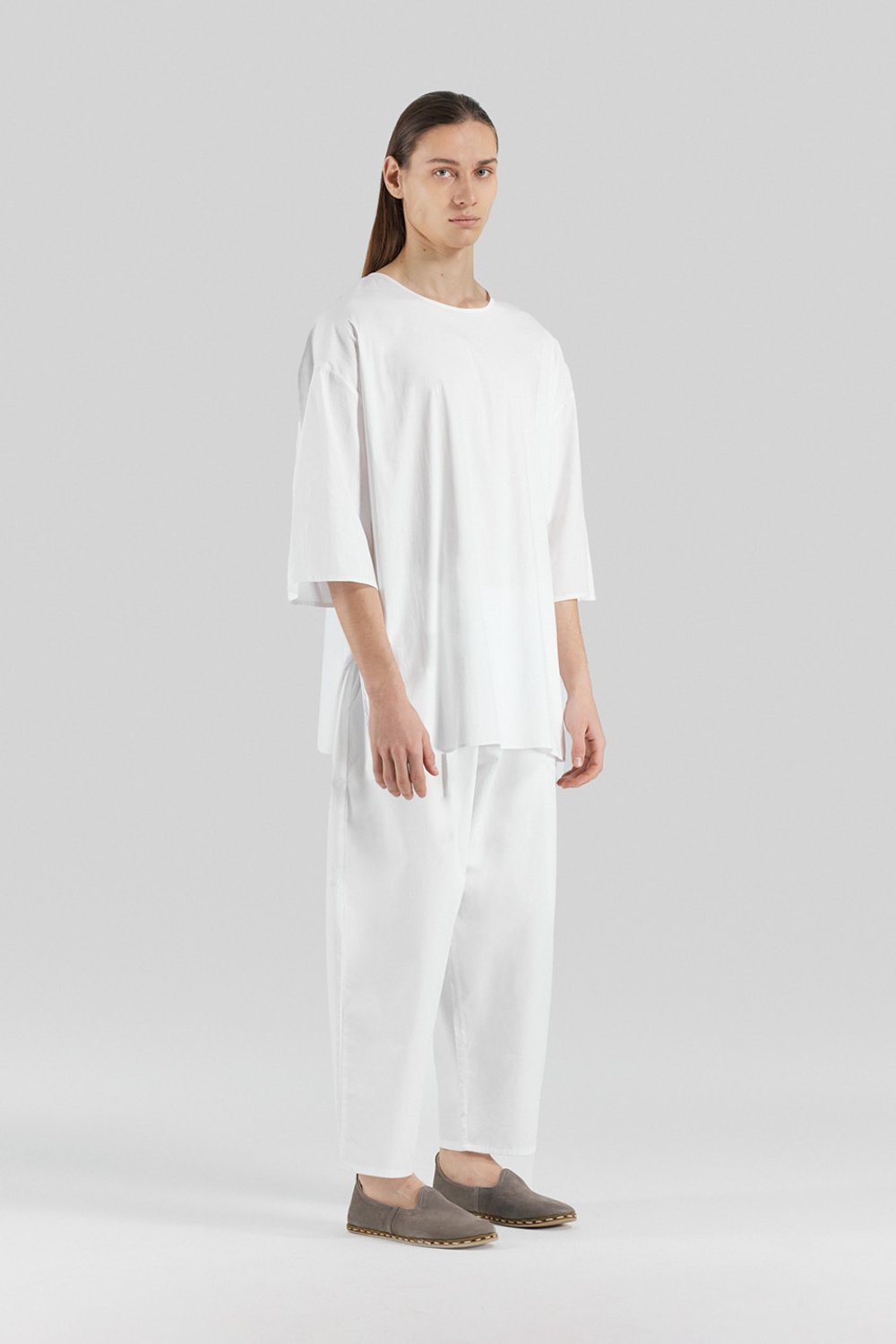 Sertaç Taşdelen-Beyaz %100 Pamuk Yuvarlak Yaka Oversized Erkek T-shirt Model T 01-T-Shirts-1-Milagron.com