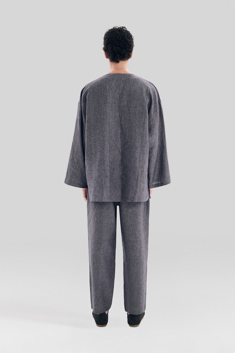 Sertaç Taşdelen-Gri %100 Keten Beli Lastikli Bağcıklı Fitted Bilek Boy Erkek Pantolon Model P 14-Pantolon-3-Milagron.com