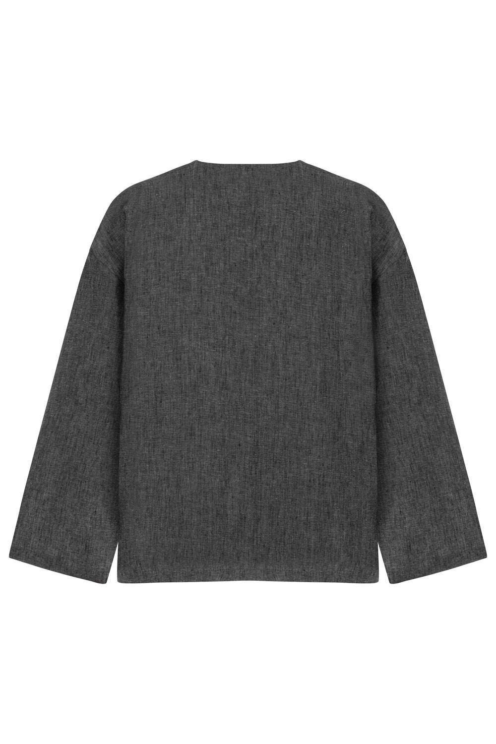 Sertaç Taşdelen-Gri %100 Keten V Yaka Oversized Erkek T-shirt Model T 18-T-Shirts-4-Milagron.com