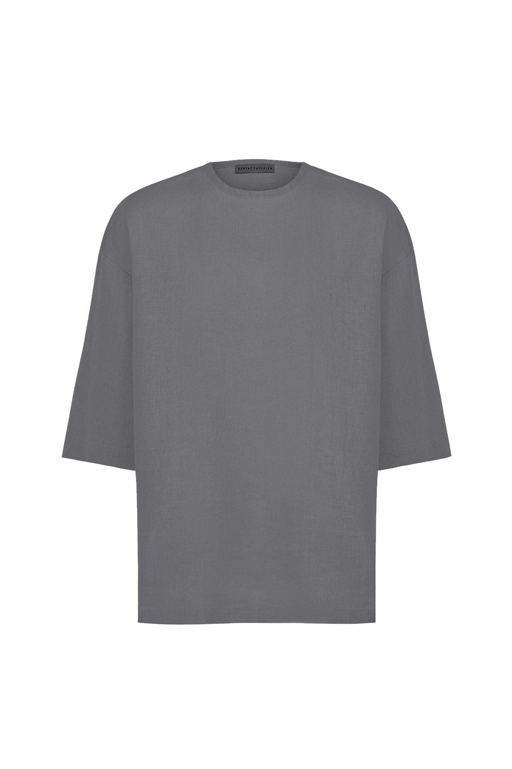 Sertaç Taşdelen-Gri %100 Keten Yuvarlak Yaka Oversized Erkek T-shirt Model T 14-T-Shirts-3-Milagron.com