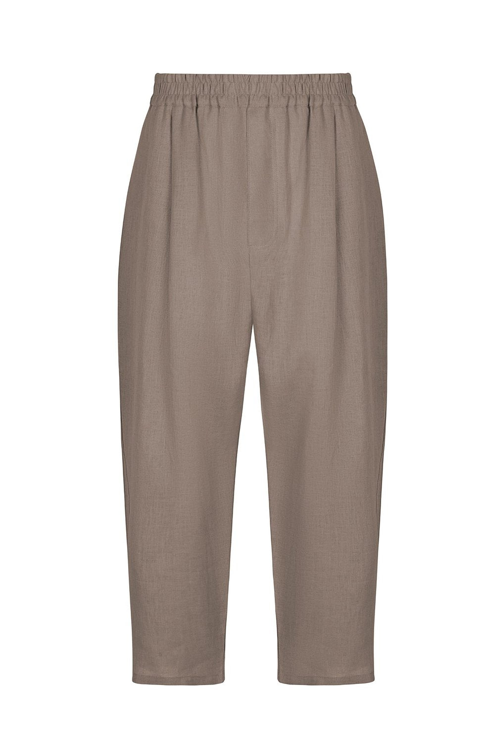 Sertaç Taşdelen-Koyu Kahverengi %100 Keten Beli Lastikli Bol Paça Erkek Pantolon Model P 04-Pantolon-3-Milagron.com