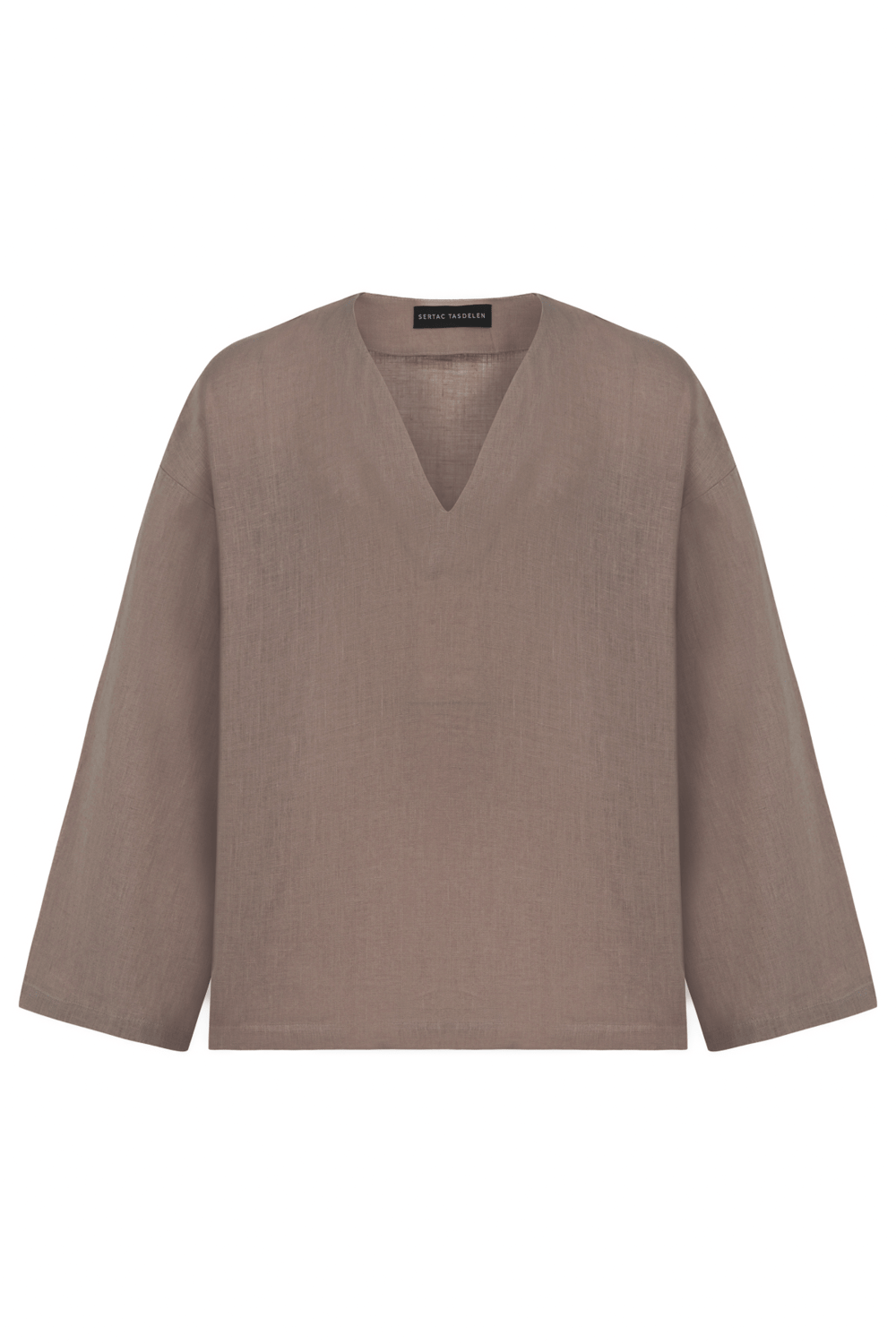 Sertaç Taşdelen-Koyu Kahverengi %100 Keten V Yaka Oversized Erkek T-shirt Model T 15-T-Shirts-3-Milagron.com