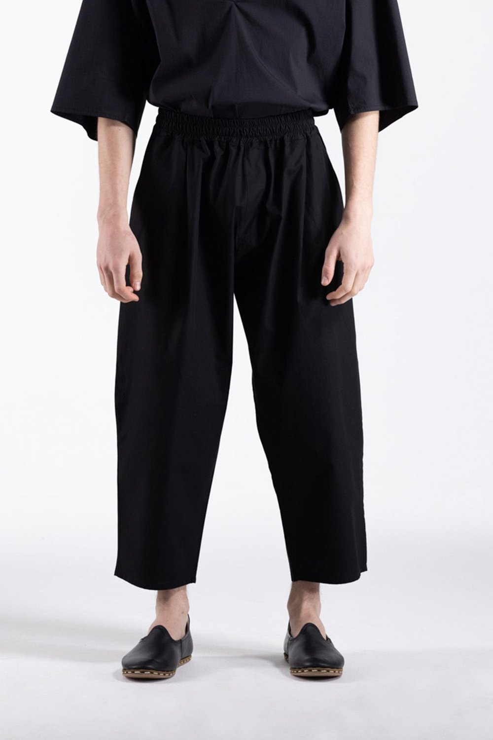 Sertaç Taşdelen-Siyah %100 Pamuk Beli Lastikli Erkek Pantolon P 02-Pantolon-1-Milagron.com