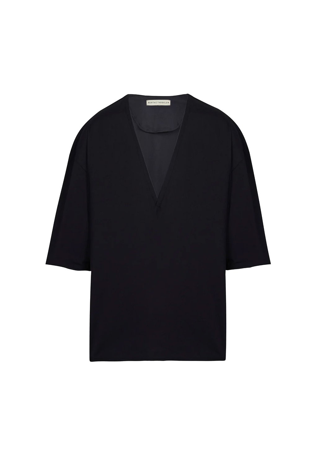 Sertaç Taşdelen-Siyah %100 Pamuk Derin V Yaka Oversized Erkek T-shirt Model T 03-T-Shirts-3-Milagron.com