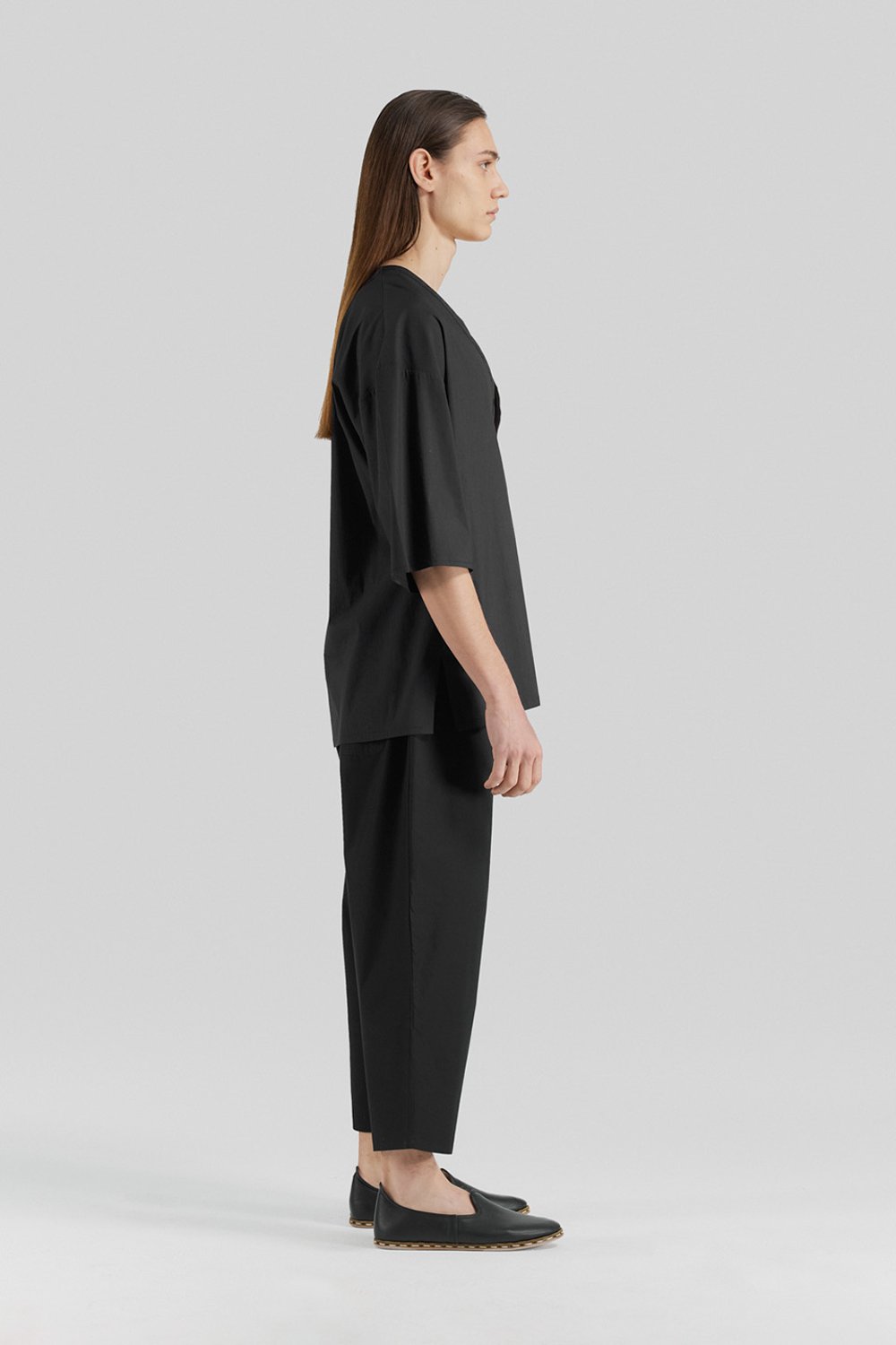 Sertaç Taşdelen-Siyah %100 Pamuk Derin V Yaka Oversized Erkek T-shirt Model T 03-T-Shirts-5-Milagron.com