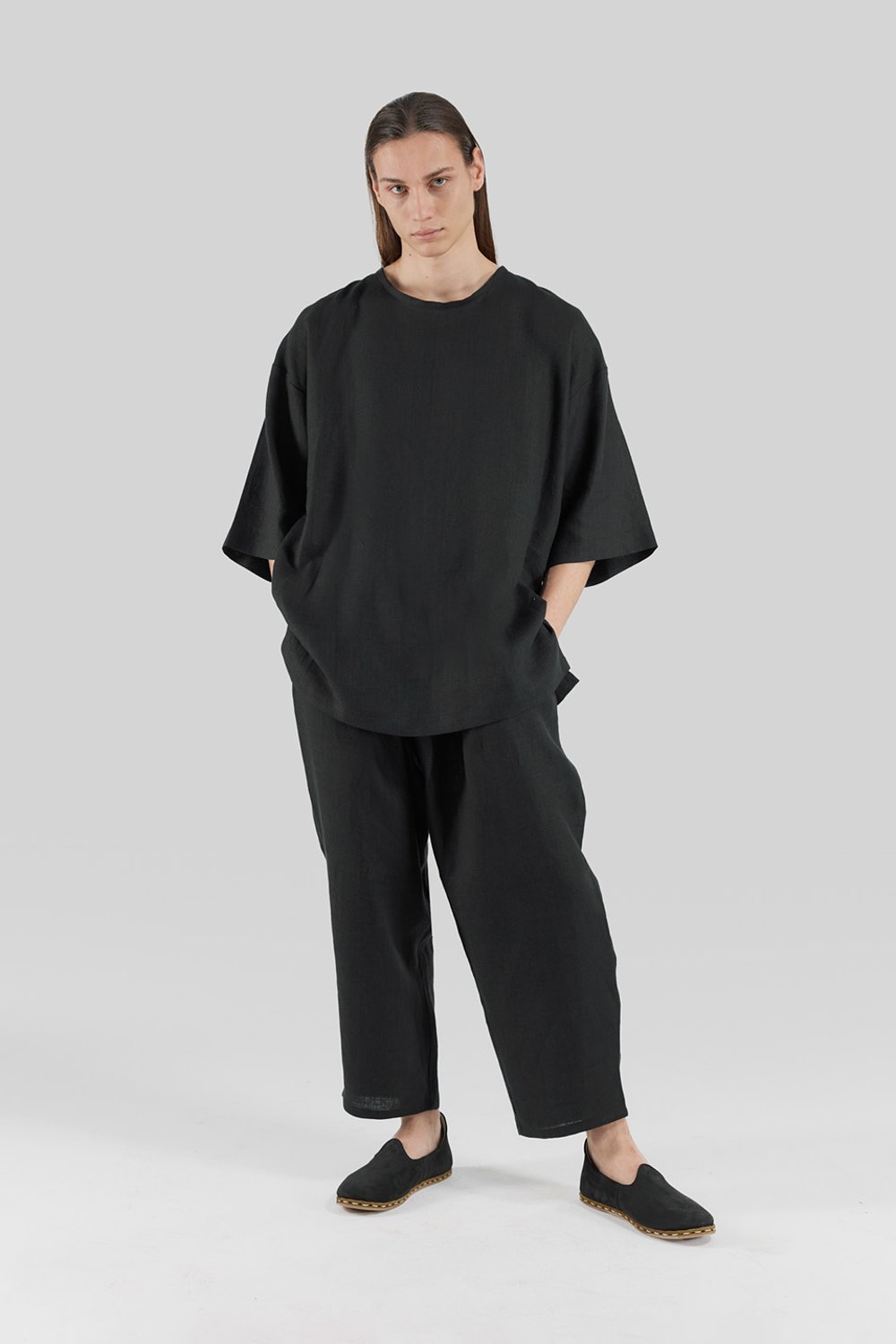 Sertaç Taşdelen-Siyah %100 Pamuk Yuvarlak Yaka Oversized Erkek T-shirt Model T 04-T-Shirts-1-Milagron.com