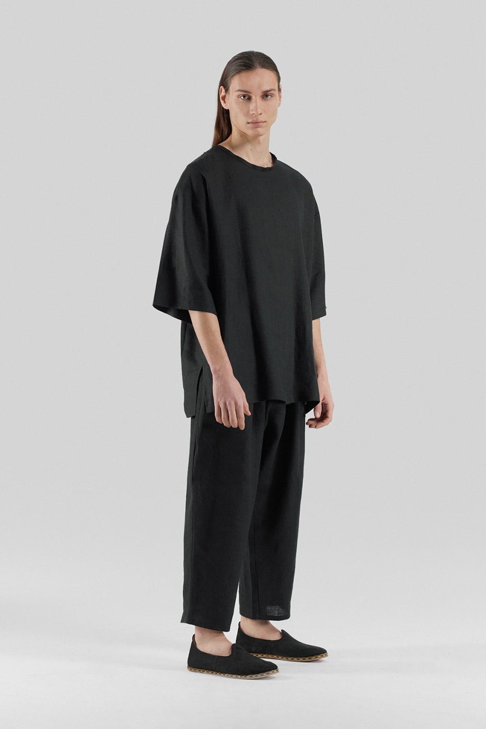 Sertaç Taşdelen-Siyah %100 Pamuk Yuvarlak Yaka Oversized Erkek T-shirt Model T 04-T-Shirts-2-Milagron.com