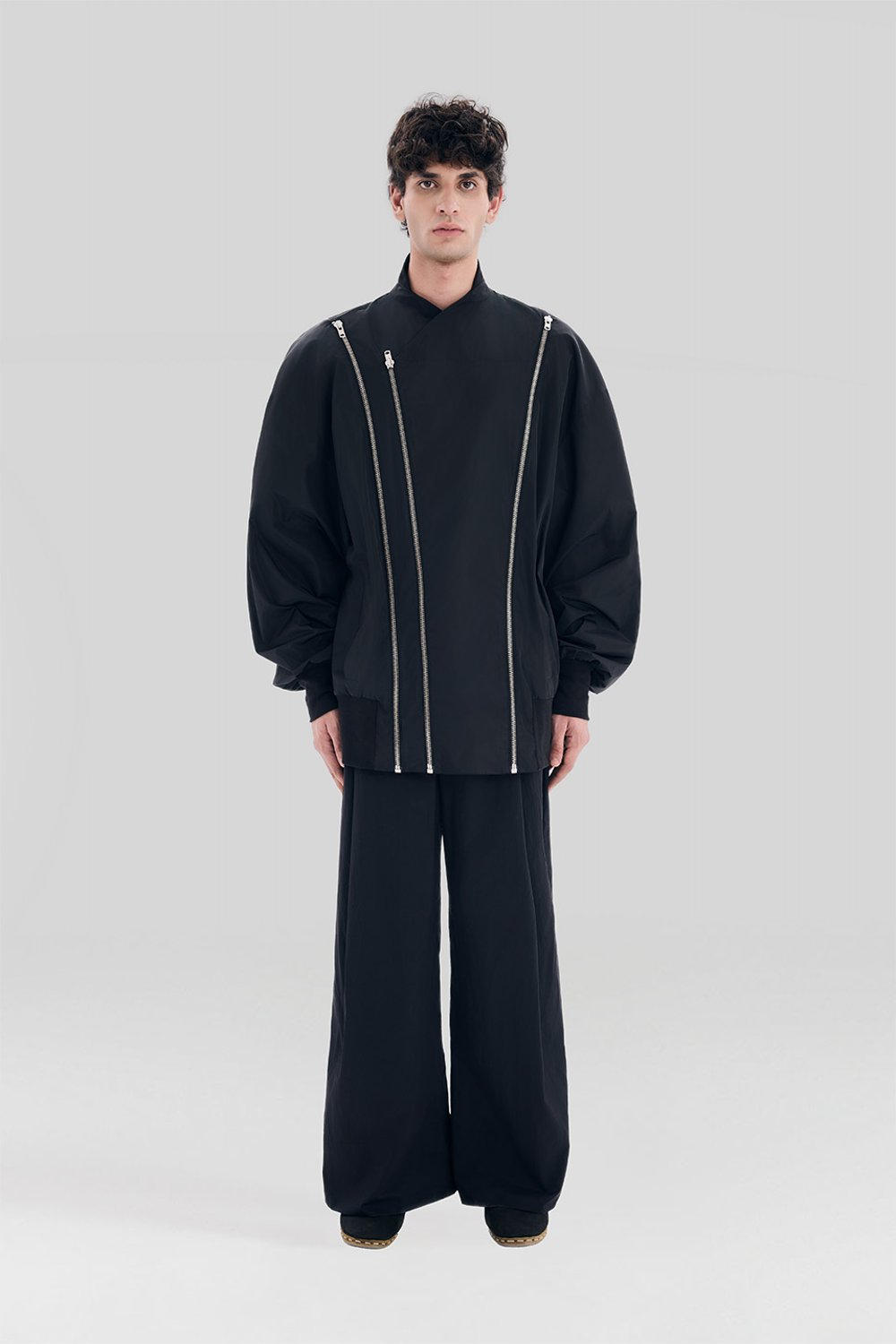 Sertaç Taşdelen-Siyah %100 Polyester Fermuarlı Oversized Erkek Bomber Ceket Mont J 03-Ceket-1-Milagron.com