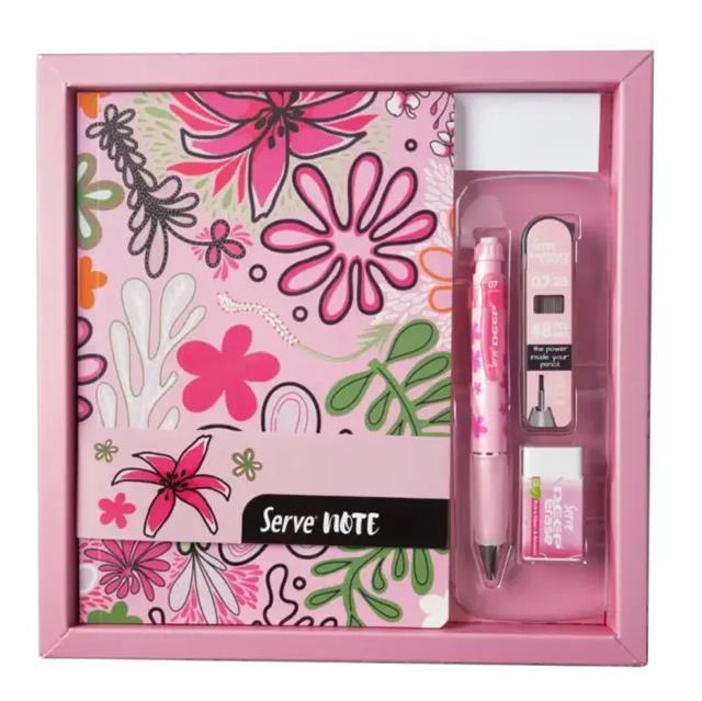 Serve-Çiçek Desenli Defter Seti — Şeker Pembe (Kutulu)-Defter-1-Milagron.com