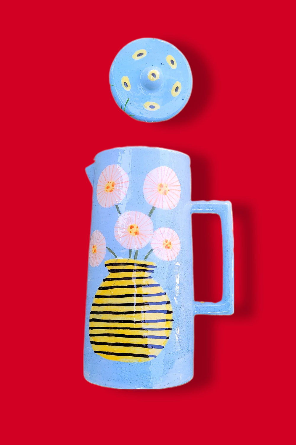 Sesiber-Seramik Sürahi Beyaz Çiçekler-Sürahi-1-Milagron.com