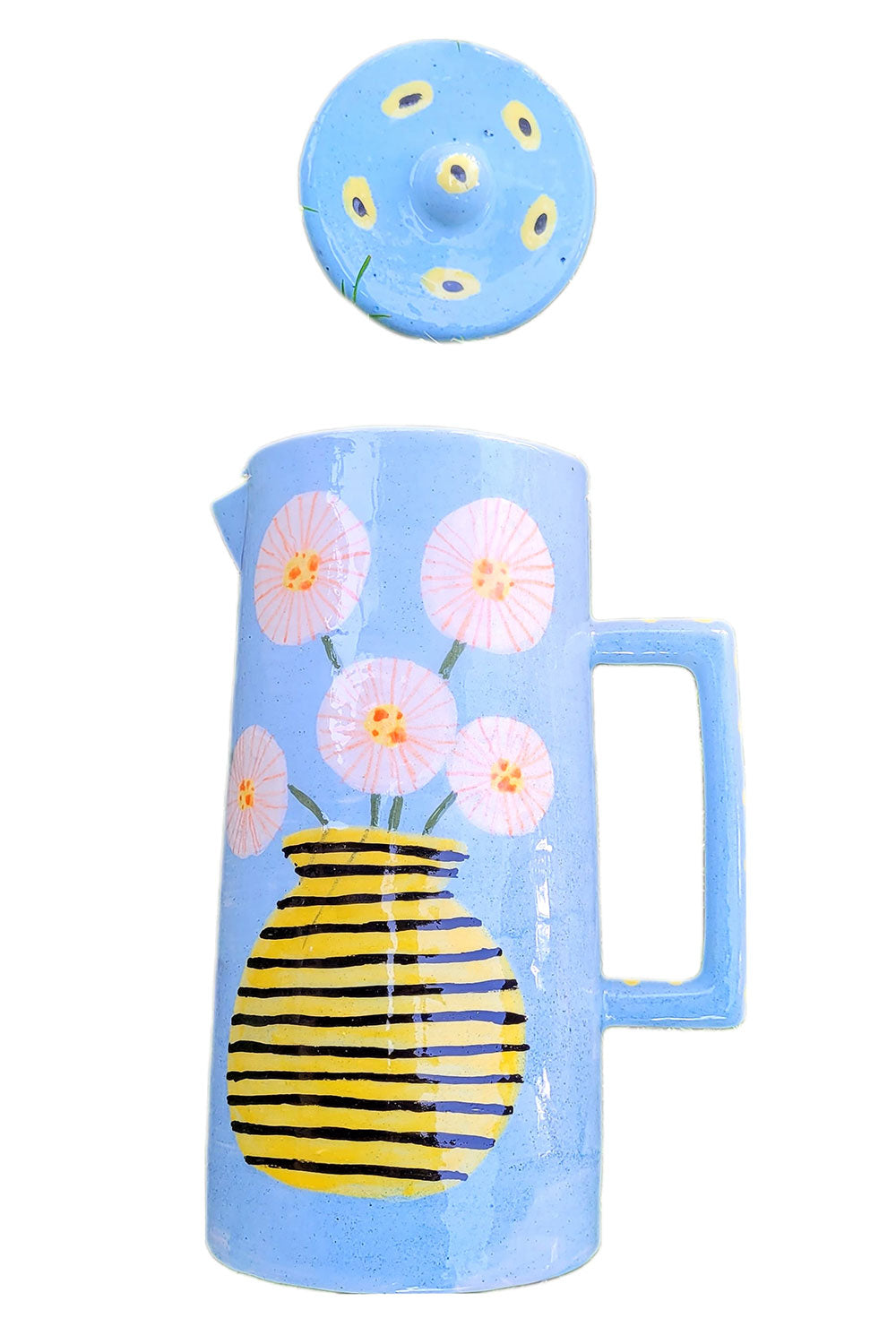 Sesiber-Seramik Sürahi Beyaz Çiçekler-Sürahi-2-Milagron.com