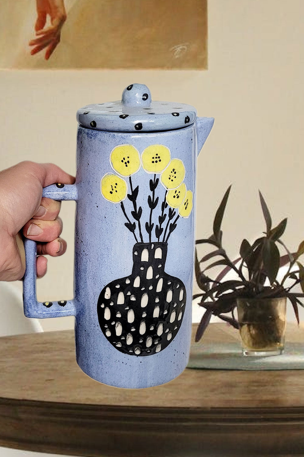 Sesiber-Seramik Sürahi Sarı Çiçekler-Sürahi-1-Milagron.com