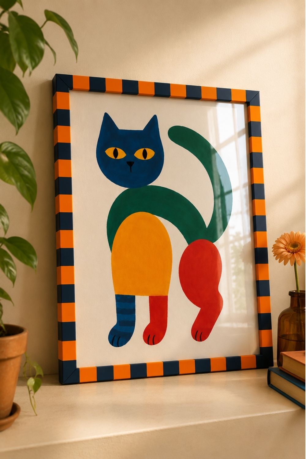 Playful Kedi - Ritim Çerçeveli - Art Print Tablo - 4