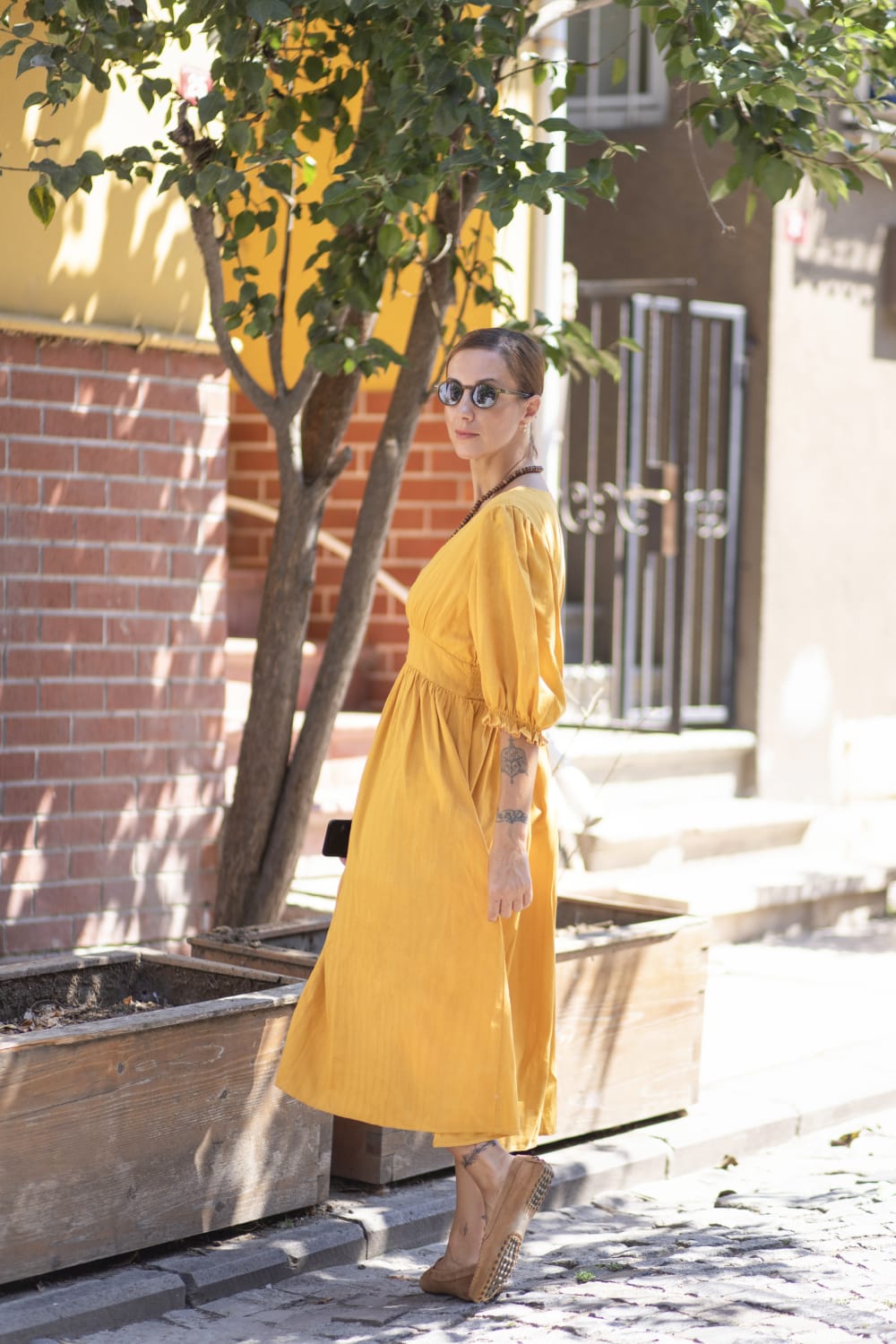 Sfida İstanbul-Ar003h Armürlü Pamuk Beli Lastikli-Elbise-3-Milagron.com