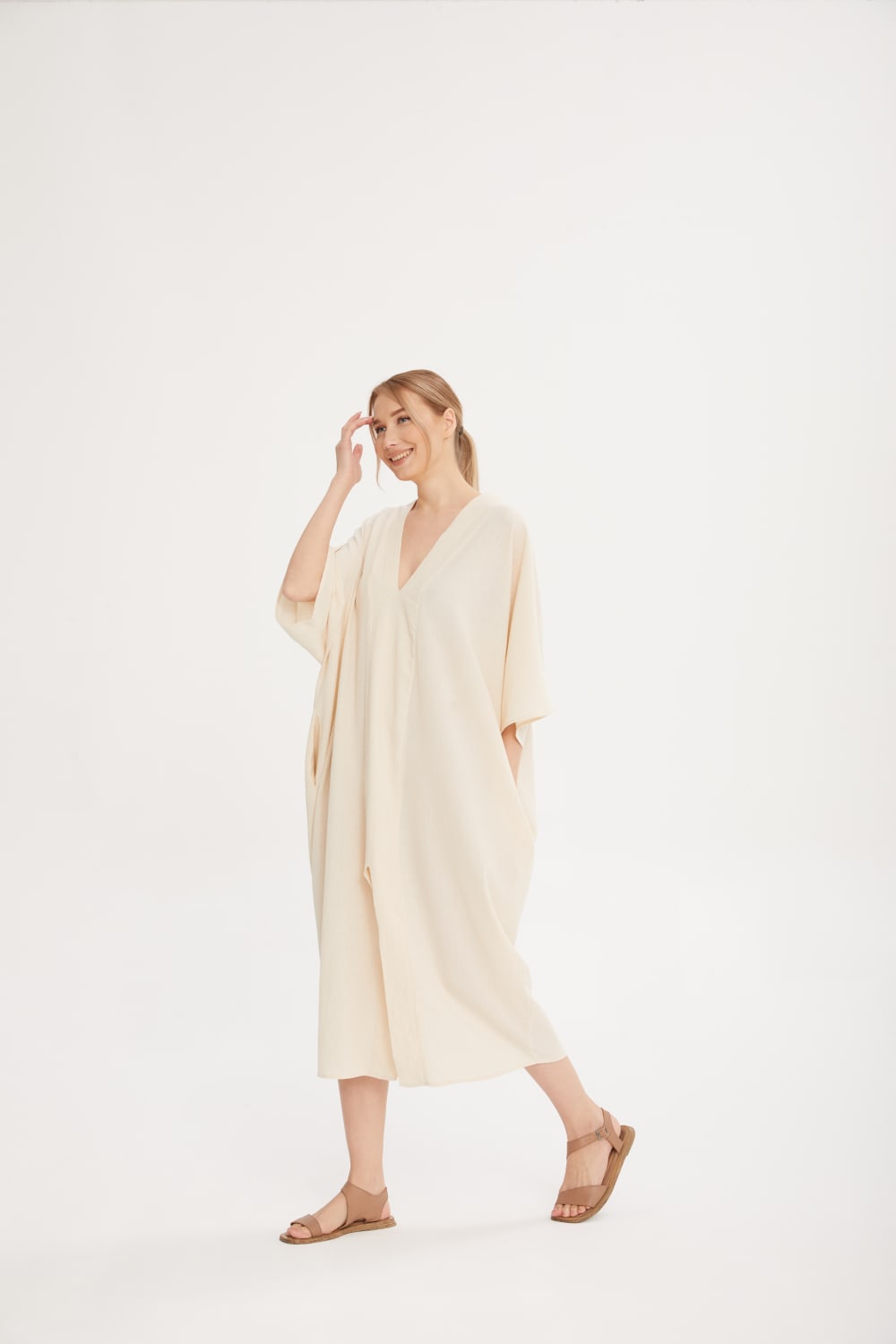 Sfida İstanbul-Doğal Kumaş Arka Baskılı Uzun Kaftan- Back Printed Lpng Caftan - Sf11-Elbise-1-Milagron.com