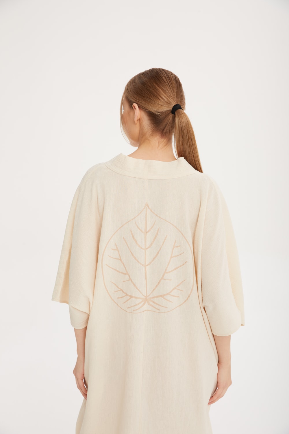 Sfida İstanbul-Doğal Kumaş Arka Baskılı Uzun Kaftan- Back Printed Lpng Caftan - Sf11-Elbise-3-Milagron.com