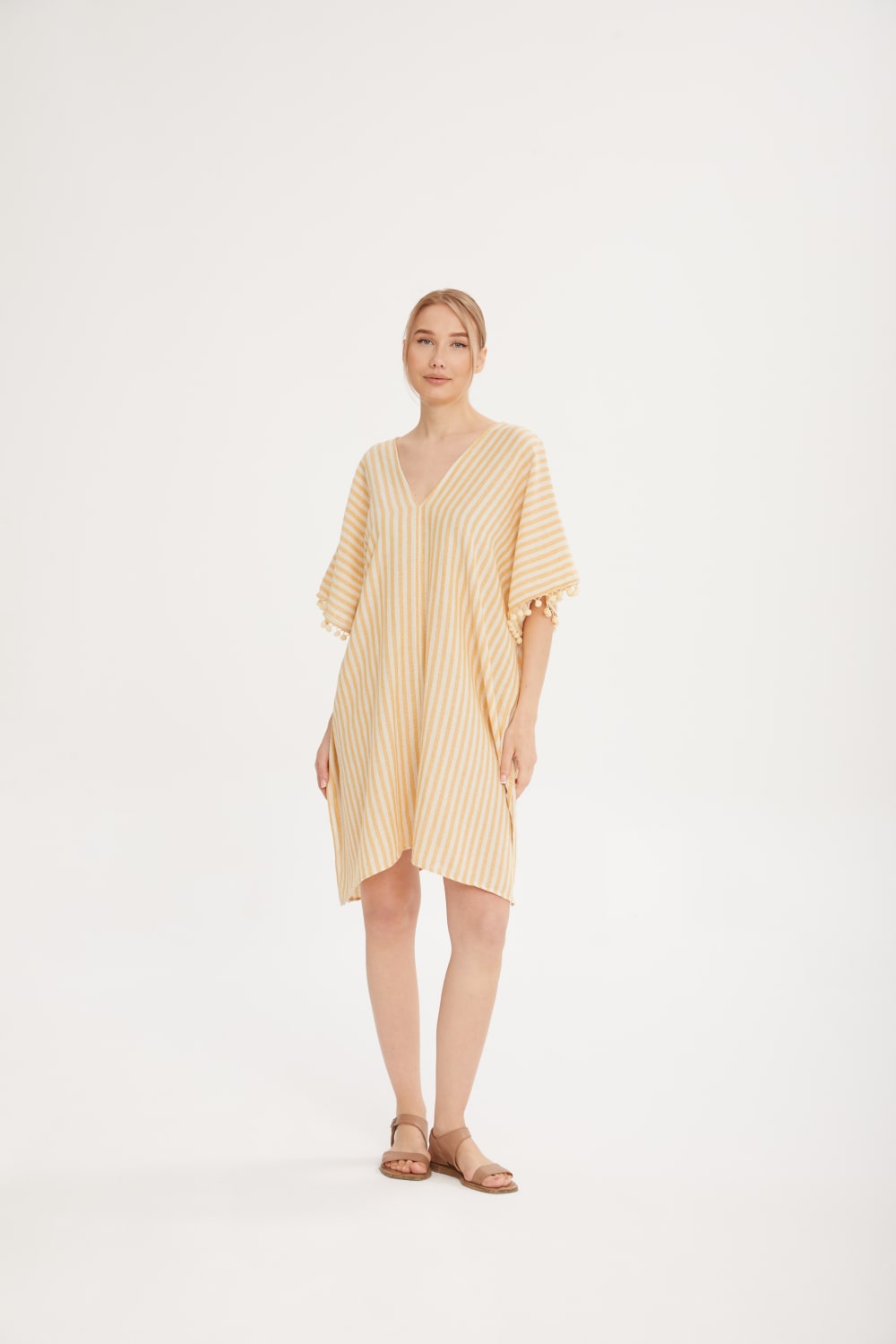 Sfida İstanbul-File Dokulu Pamuk Kısa Kaftan- Organic Cotton Short Stripe Caftan - Sf10-Elbise-1-Milagron.com