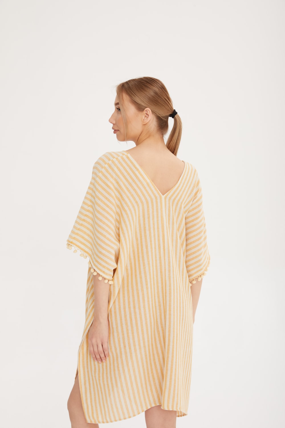 Sfida İstanbul-File Dokulu Pamuk Kısa Kaftan- Organic Cotton Short Stripe Caftan - Sf10-Elbise-2-Milagron.com