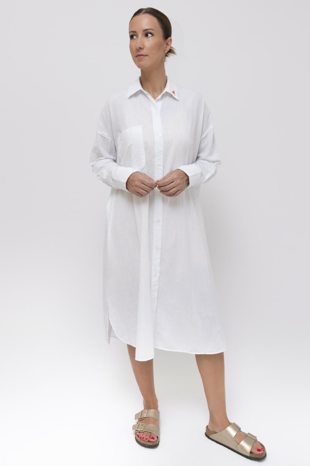 Sfida İstanbul-Flamlı Keten Dokulu Pamuk Gömlek Elbise- Linen Look Shirt Dress - Ar001b-Elbise-1-Milagron.com
