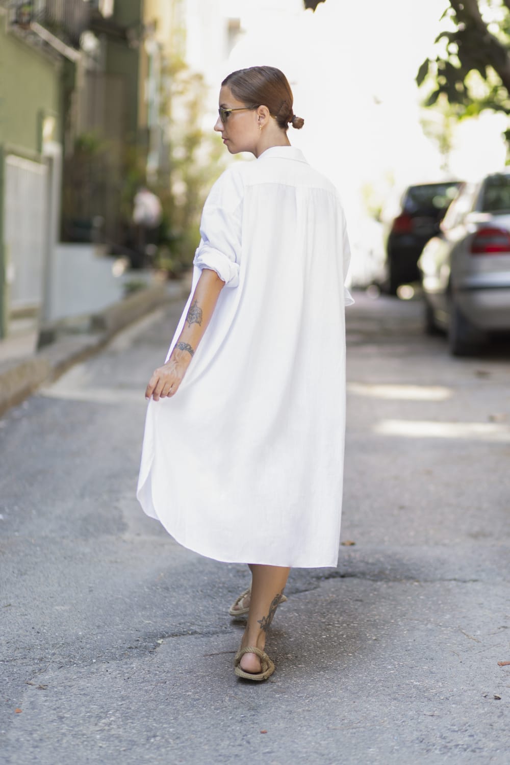 Sfida İstanbul-Flamlı Keten Dokulu Pamuk Gömlek Elbise- Linen Look Shirt Dress - Ar001b-Elbise-6-Milagron.com