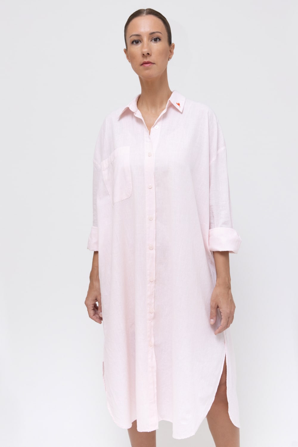 Sfida İstanbul-Flamlı Keten Görünümlü Pamuk Gömlek Elbise-Elbise-1-Milagron.com