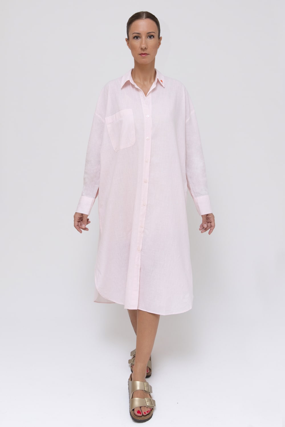 Sfida İstanbul-Flamlı Keten Görünümlü Pamuk Gömlek Elbise-Elbise-5-Milagron.com