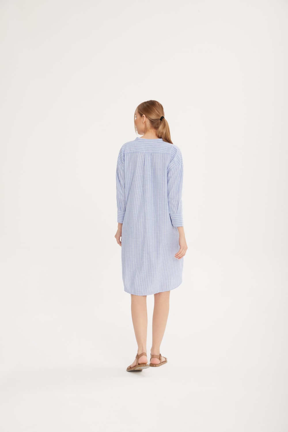 Sfida İstanbul-Keten Dokulu Pamuk Çizgili Midi Elbise - Sf13-Elbise-3-Milagron.com