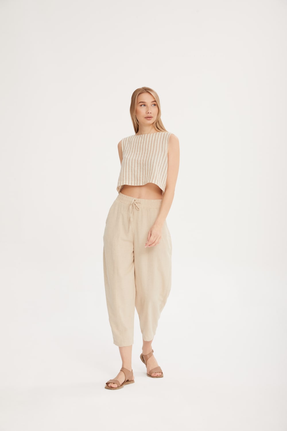 Sfida İstanbul-Organic Pamuk Çizgili Crop Üst- Organic Stripe Crop Top - Sf12-Crop Top-1-Milagron.com