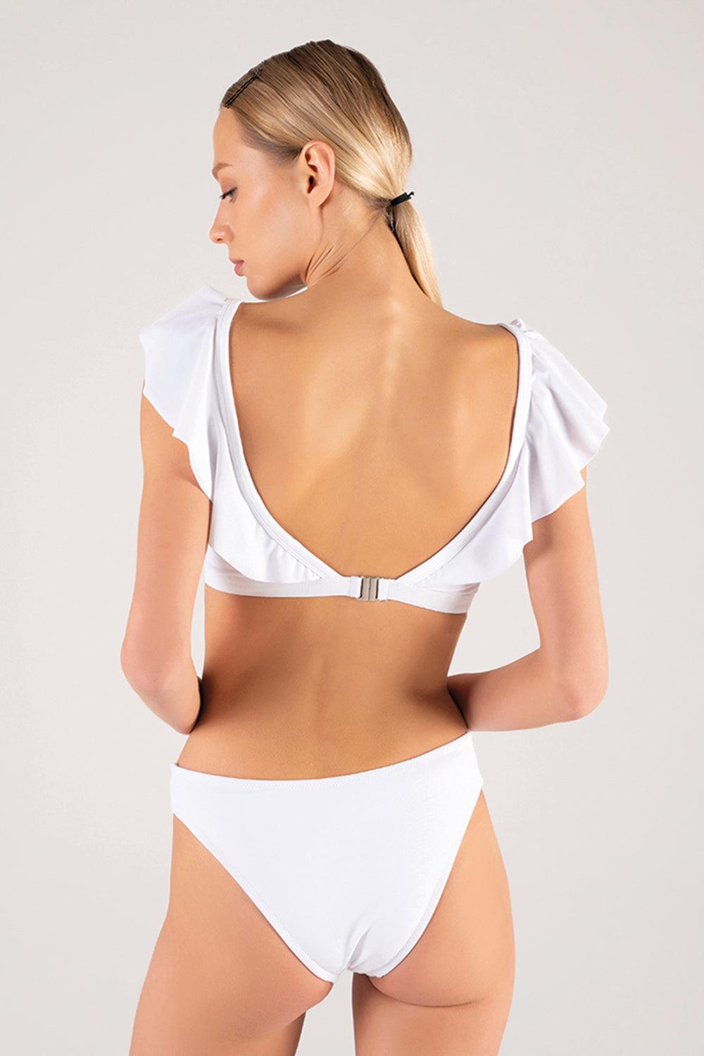 Shikoo Swimwear-Beyaz Kemer Tokalı Volanlı Bikini Takımı-Bikini & Mayo-2-Milagron.com