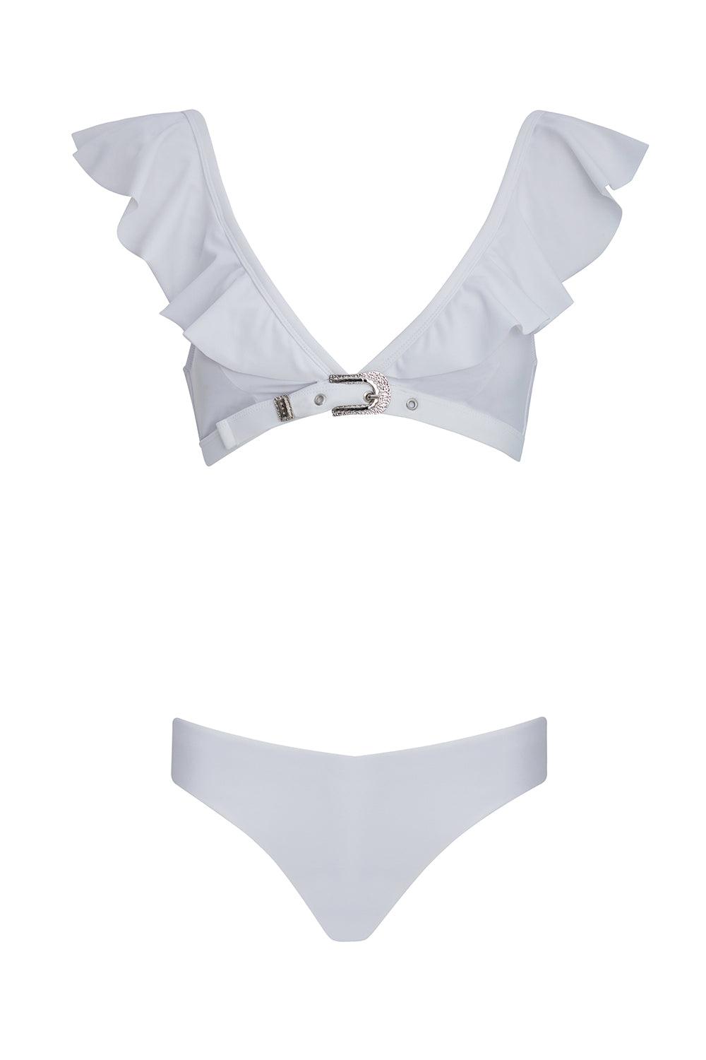Shikoo Swimwear-Beyaz Kemer Tokalı Volanlı Bikini Takımı-Bikini & Mayo-3-Milagron.com