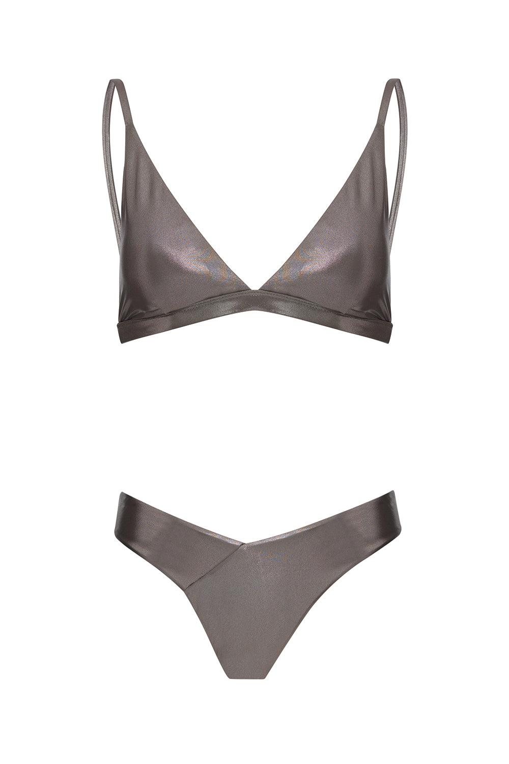 Shikoo Swimwear-Haki Üçgen Parlak Bikini Takımı-Bikini & Mayo-3-Milagron.com