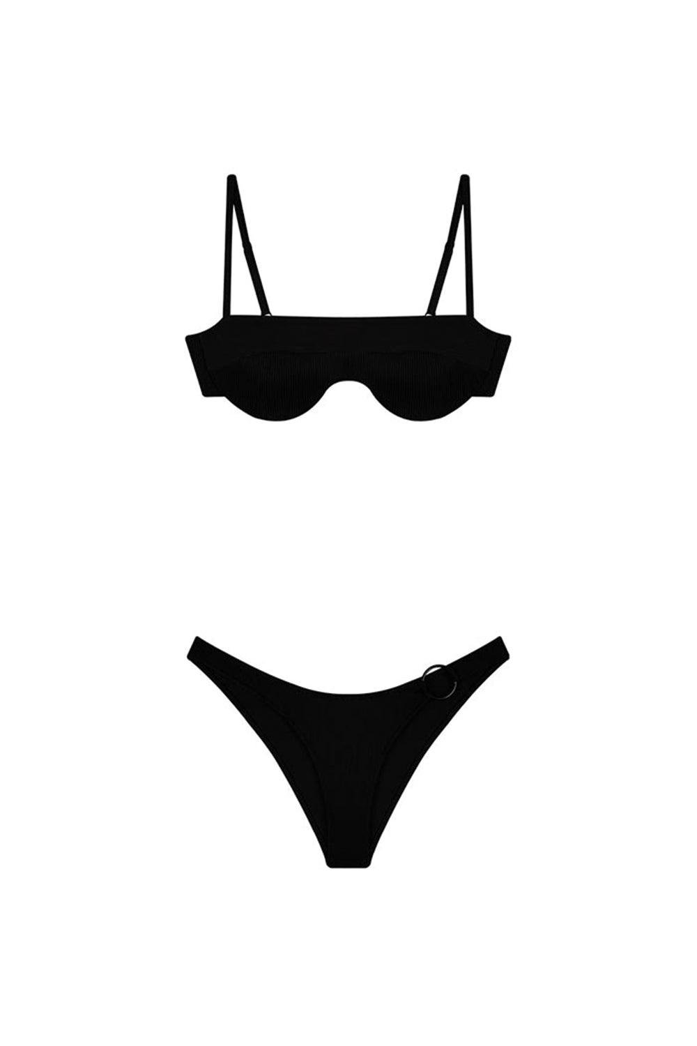 Shikoo Swimwear-Halka Detaylı Siyah Straplez Bikini-Bikini & Mayo-2-Milagron.com