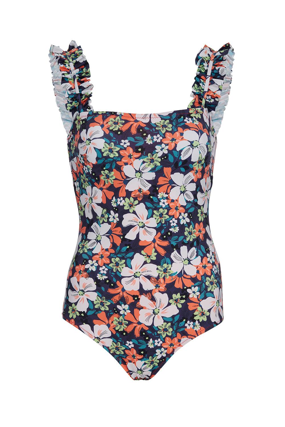 Shikoo Swimwear-Lacivert Fırfır Askılı Çiçekli Mayo-Bikini & Mayo-3-Milagron.com